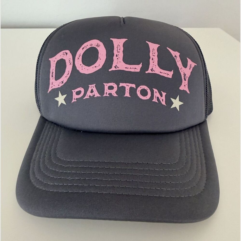 NWT Dolly Parton Trucker Hat Charcoal Gray Pink Logo Country Western Snapback